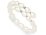 7-8mm White Freshwater Cultured Rice Pearl Flexible Cuff Bracelet